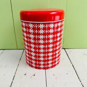 Vintage Red and White Tin Canister Red Argyle Cookie Tin Red White Kitchen Decor